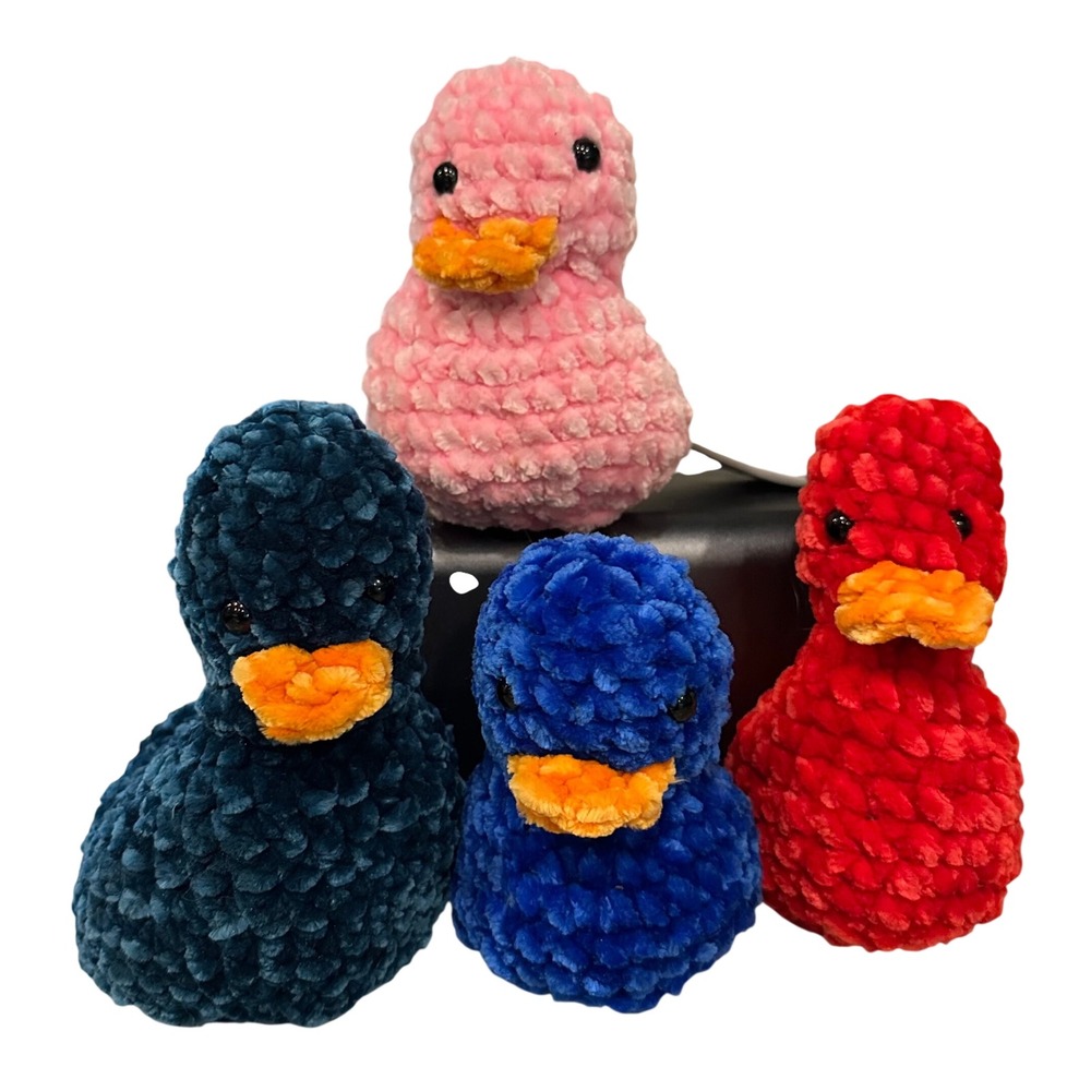 Crochet Duck Plushies Set of 4 Toy Amigurumi Chenille Yarn Soft Handmade Multi